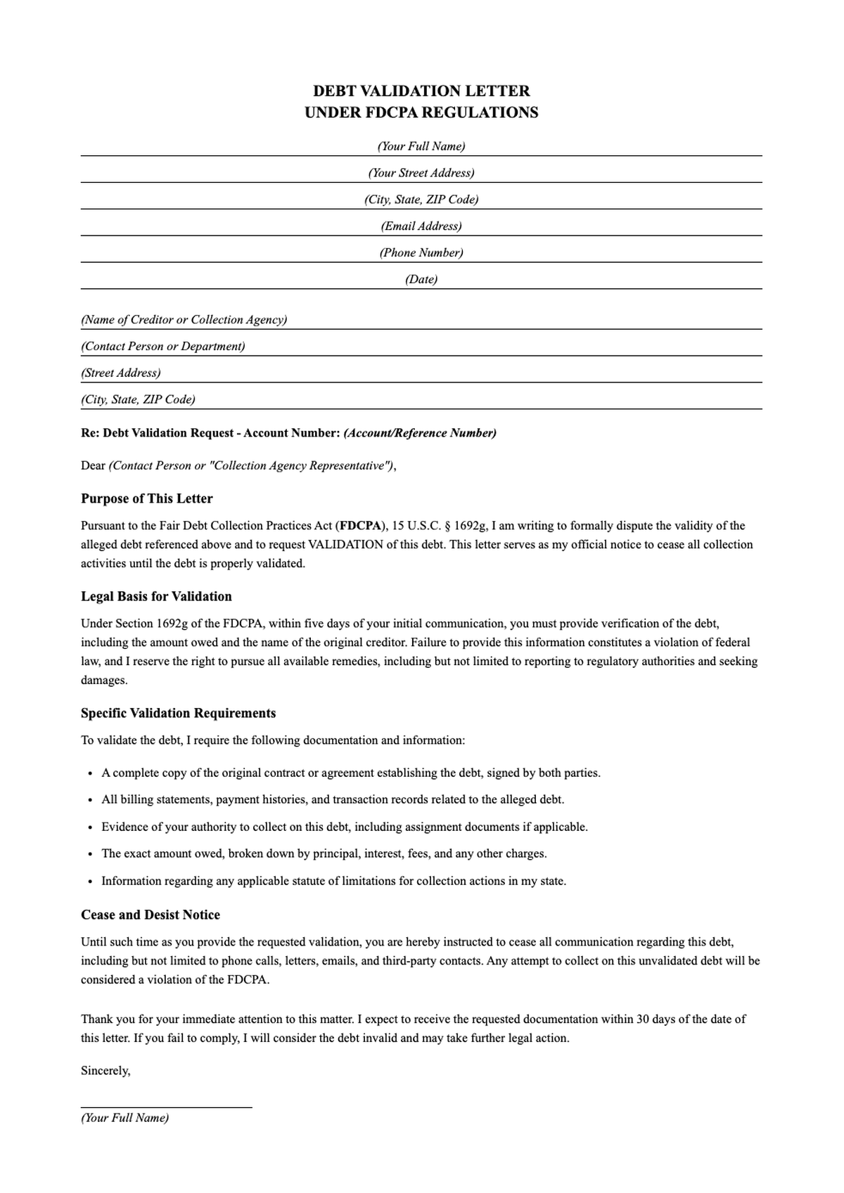 Legal debt validation request letter under FDCPA Section 809_variant_3